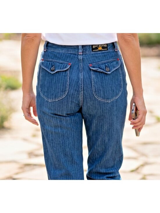 Rocky Mountain Denim - Vintage Rocky Mountain Jeans 26 x 34 Blue Striped High Rise Western Flap Pocket